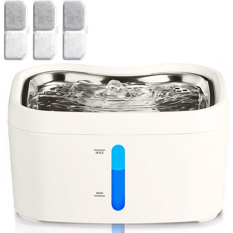 Katzenwasserbrunnen, 2,5 l, besonders leise, mit LED-Beleuchtung, 3 Kohlefilter + 1 Schwamm, Mehrfachfiltration – Wasserschale aus Edelstahl (1/5)