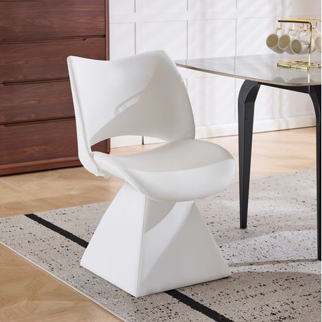 Sedia girevole 60x50x45 cm bianca in metallo e legno con schienale alto imbottito (1/5)