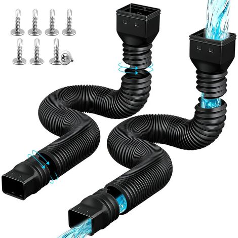 Rallonge Gouttière Flexible Extension de Gouttière Kit d'extension de Descente Pluviale Tuyau Descent 2 Pièces Extensible de 47 à 150 cm pour Descente de 80/100 mm (Noir - 2 pièces) (1/5)