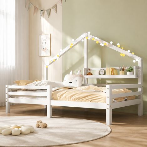 Letto a casetta per bambini 90x200 cm in legno bianco con ripiano FloraGrace (1/5)
