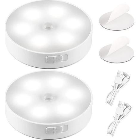 Lampe de Placard LED - KEEJAA - Lot de 2 - Détecteur de Mouvement - Rechargeable USB - Blanc Blanc blan VEILLEUSE HORS PUERICULTURE (1/5)