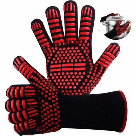 Red Oven Glove, Heat Resistant Glove, Barbecue Glove 800°C Heat Resistant Silicone Oven Glove Non-Slip for Kitchen / Baking / Barbecue (1/5)