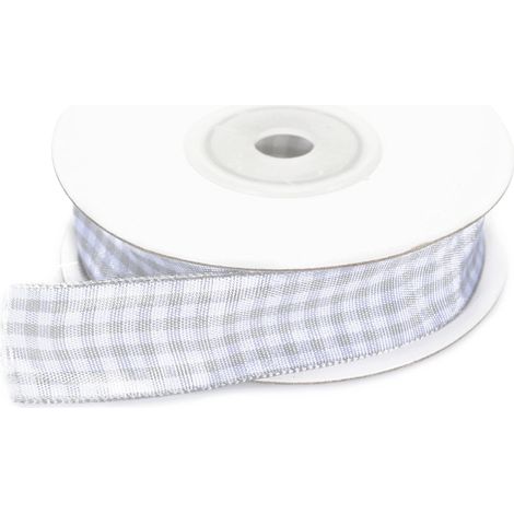 Nastro a quadretti grigio perla bianchi, mm 15 x 25 m