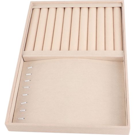 Plateau de présentation pour bijoux, porte-bracelets, bagues, boucles d'oreilles et colliers, étui de rangement (flanelle beige) (1/5)