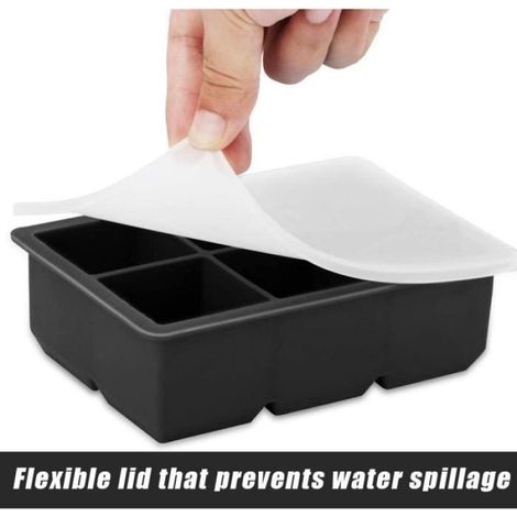 Set de 2 Bacs à glaçons, Silicone alimentaire, Empilable avec couvercle, 45 mm, Pour congélateur et cuisine (1/4)