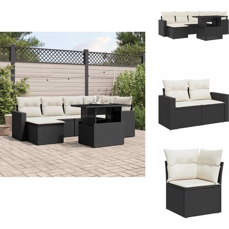 Salon de jardin 7 pcs avec coussins noir résine tressée - Ensemble Salon De Jardin - Meuble Extérieur - Jardin Design - Mobilier De Jardin - Chaise Longue (1/5)