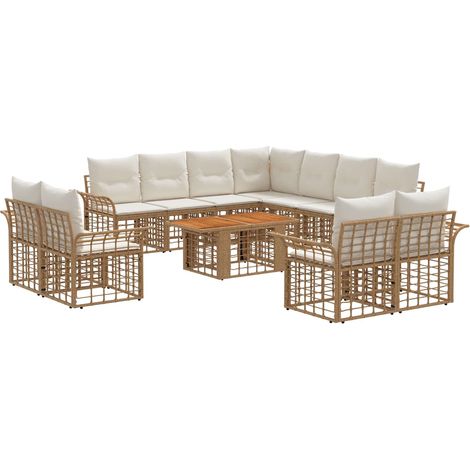 Set Divano da Giardino 12 pz Naturale e Bianco Crema polyrattan vidaXL (1/5)