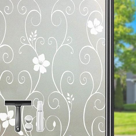 Qualsen Film Fenetre Anti Regard à Motif Floral, Film Electrostatique Vitre Non-Adhésif Brise Vue Fenêtre Dépoli, Opaque Décoratif pour Maison Bureau Cuisine, Anti-UV 44.3 x 200 cm, Fleur Blanche (1/5)