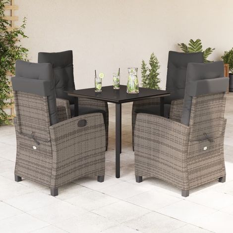 Ensemble à manger de jardin 5 pcs-Salon de jardin coussins gris résine tressée 494166 (1/5)
