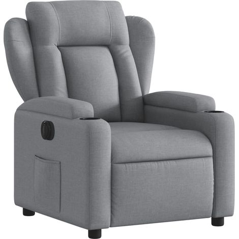 Poltrona relax porta TV con comodissima funzione reclinabile elettrica in tessuto grigio chiaro DEC028304