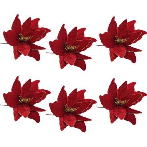 Fiore stella rosse in velluto con glitter D 20 cm set 6 decorazione addobbi per albero di natale arredo casa (1/4)