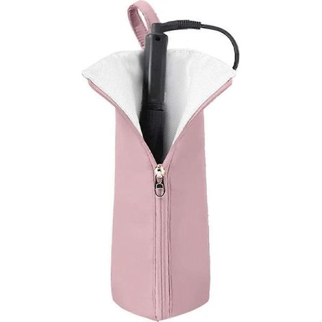 Support et tapis pour fer à lisser/boucler, sac de voyage résistant à la chaleur pour fer à friser/lisser - Organisateur d'outils de coiffure pour la maison (rose) (1/5)
