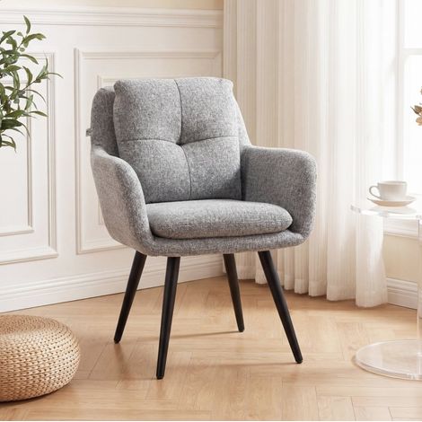 Fauteuil 65x72x86 cm en métal et tissu, gris clair, avec accoudoirs, moderne pour salon FloraGrace (1/5)
