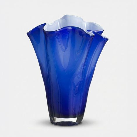 Vaso decorativo in vetro artigianale Wave 30 - Blu (1/2)