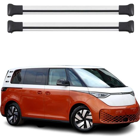 OMAC Barres de toit en aluminium pour VW ID. Buzz 2022-2026 – TÜV / DIN 75302:2019 – Charge max 75 kg – 2 barres Argent (1/4)