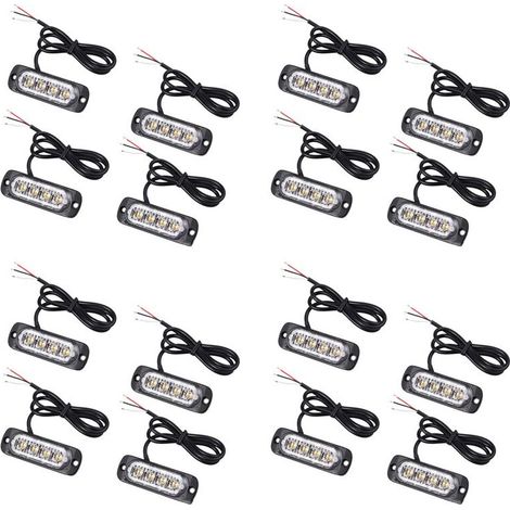 16 Stück 4 gelbe LED-Warnleuchten 12V 24V orangefarbene Grillfehler-Blinkleuchten