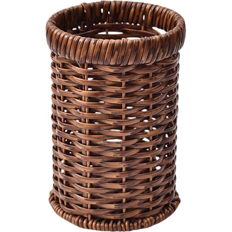 Porte-baguettes imitation rotin - Range-ustensiles de cuisine - Peut également servir de pot à crayons - 15,5 x 10,5 cm - Marron - 1 pièce (1/5)