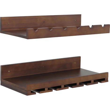 Lot de 2 étagères murales support bouteilles et verres 61 x 28 cm pratique et décoratif cuisine salon en bois marron 040009078 (1/5)