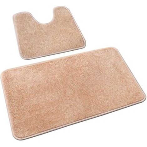 BARKBUSTERS Lot de 2 tapis de bain antidérapants lavables en microfibre pour salle de bain et toilettes , beige , 40 x 60 cm + 50 x 40 cm (1/4)