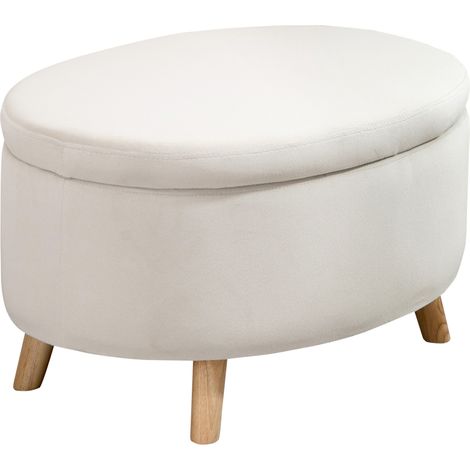 Banco con almacenaje ovalado beige de tela efecto terciopelo y patas de madera 71 x 51,5 x 42 cm (1/5)