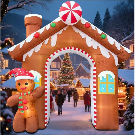 3m Long Gingerbread Man Inflatable Christmas Arch with Gingerbread Man Outdoor Decoration with Built-in LED Lights for Garden, Lawn, Christmas Parties and Other Occasions (1/5)