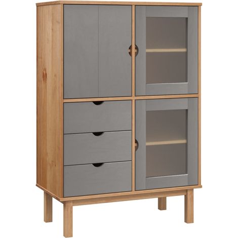 Credenza cassettiera cassettiera mobile contenitore organizer cucina soggiorno soggiorno alta e 85 x 43 x 125 cm in legno massello di pino grigio