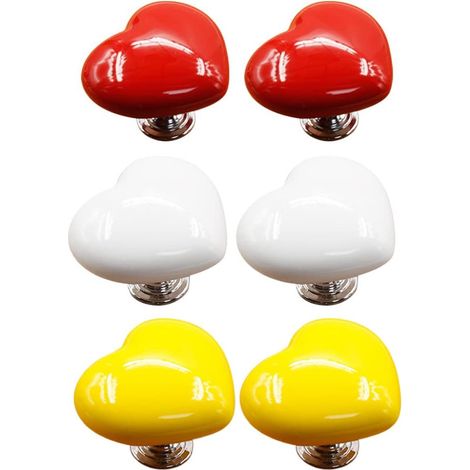 Knob Céramique Forme Cœur - Finition Brillante - Pour Tiroirs Armoires Meubles Enfants - 6 Pièces (1/5)
