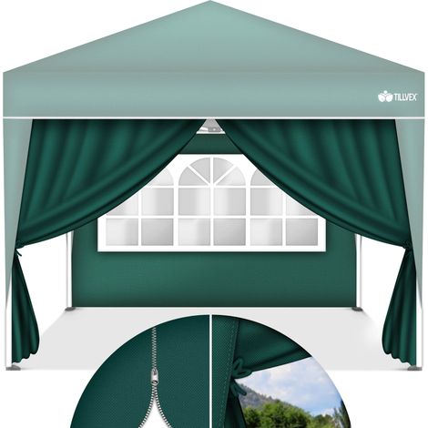 tillvex® 2X Seitenwand grün für Pavillon 3x3m & 3x6m Faltpavillon Seitenteile wasserabweisend Seitenfenster & Reißverschluss Seitenwände für Gartenzelt Partyzelt