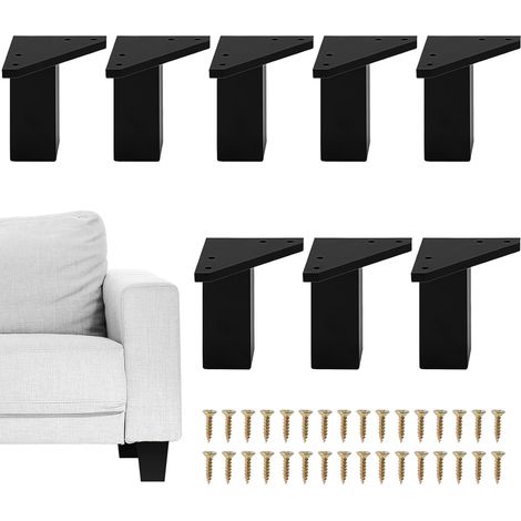 Furniture Legs, Set of 8, Matte Black Square Furniture Legs, 10cm, For Sofas, Cabinets, Tables, Desks, DIY Projects (1/5)