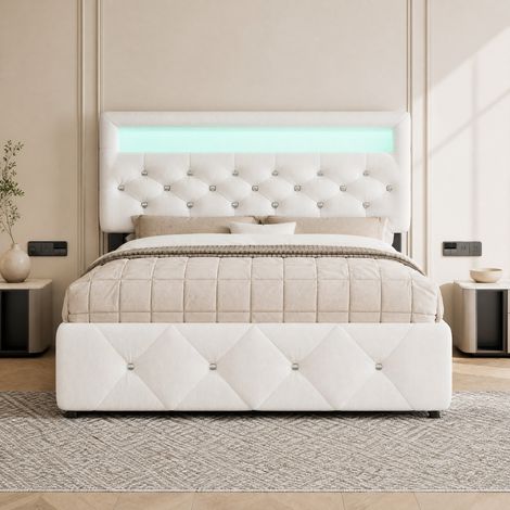 MEUBLIV Letto 140x200 cm bianco con cassetti, letto estraibile e contenitori, senza materasso (1/5)