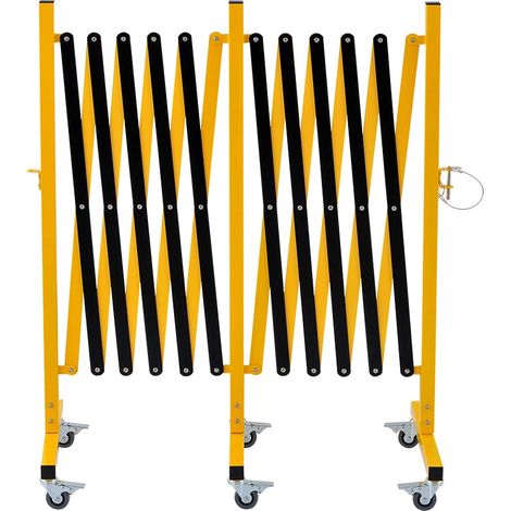 Grille industrielle en ciseaux extensible, 5 mètres, barricade métallique, chaîne de barrage facile à monter avec roulettes, grille de barrage mobile extérieure, barrage jaune et noir (1/5)