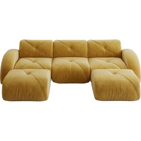 3-Sitzer modulares U-Sofa in Gelb aus Chenille mit 2 Hockern, ohne Montage, 281 x 171 x 76 cm (1/5)
