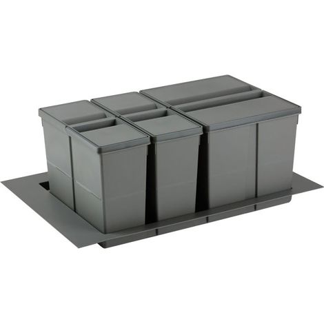 Poubelle tri sélectif 3 compartiments – Contenance 48L – Largeur 800mm – Hauteur 277mm – Décor anthracite – Gollinucci (1/2)