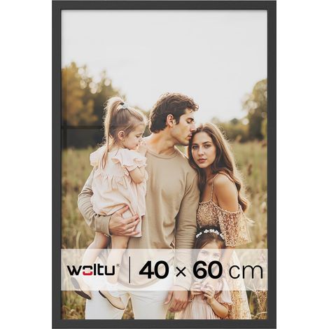 WOLTU 1x Cornice Foto Portafoto da tavolo da muro legno MDF 40x60 cm (Con Passepartout), Nero
