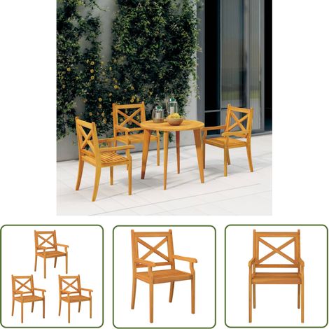 The Living Store Chaises à manger d'extérieur lot de 3 Bois d'acacia massif - Chaise De Jardin - Meubles De Jardin - Acacia Massif - Chaise À Manger Extérieur - Terrasse (1/5)