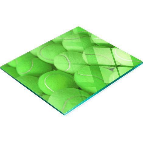 Tablero de vidrio decorativo multifuncional para cocina con dise帽o de pelotas de tenis, 60x52 cm.