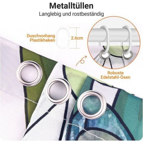 Rideau douche polyester 80x200cm feuille verte -1, Anti-moisissure lesté imperméable 6anneaux œillets salle bain - Vert Aucuneary (1/5)