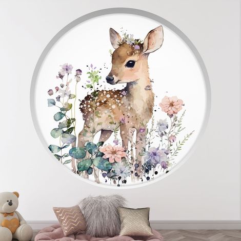 Stickers Trompe l'oeil Arche ronde Enfants - Faon - Diamètre 30 cm (1/4)