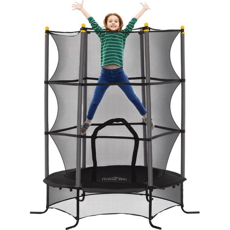 Trampoline pour enfants Ø1,6 x 1,9 m avec filet de sécurité et poteaux rembourrés, 3-10 ans, noir