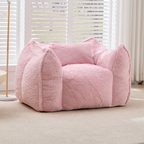 Fauteuil Poire Géant Pouf Salon en Fausse Fourrure Rose Mousse Haute Densité avec Dossier Ergonomique pour Adultes Enfants (1/5)