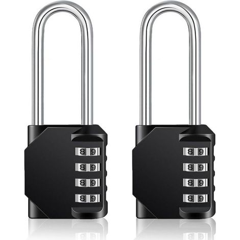 CSPARKV Cadenas Long Code Exterieur Pour Portail, Abri de Jardin, Grande Cadenas Code 4 Chiffres Pour Casier Vestiaire Sport, College, Scolaire, Serrure à Combinaison (2 Pièces, Noir) (1/4)