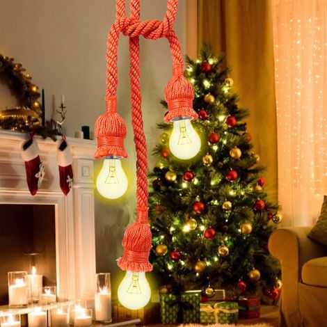Lustre vintage style campagne en corde de nylon, suspension de plafond, culot E27, 3 têtes, 1 m, 85-260 V (1/5)