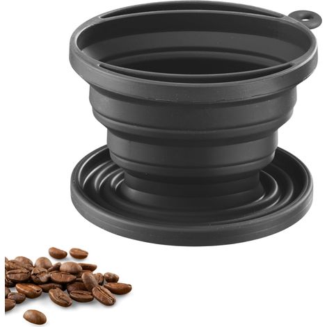 Filtre à café pliable en silicone - Filtre à main pour café - Filtre à café réutilisable - Idéal pour les déplacements, le camping et les voyages - Noir, taille 2, anthracite (1/5)