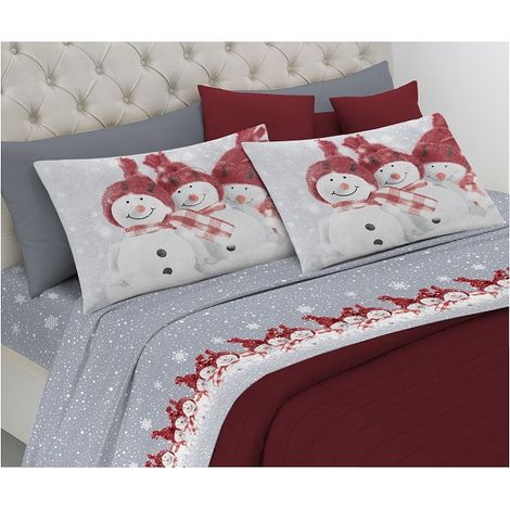 Completo letto in flanella snow man con stampa fotografica made in italy in 3 misure Rosso - Piazza e mezza