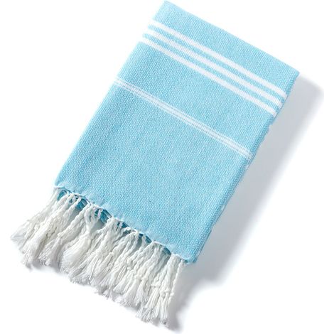 Serviette de plage en coton, serviette de bain absorbante à rayures (bleu clair)