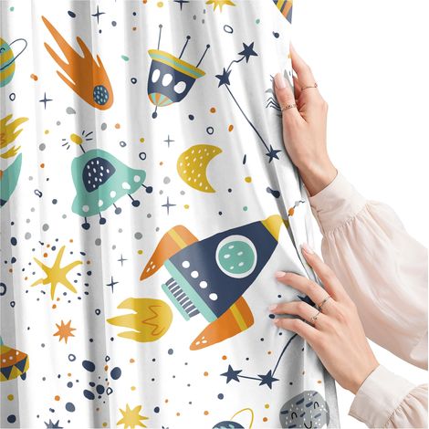 Rideau pour chambre d'enfant (garçon ou fille) avec ruban, motif spatial, 140 x 160 cm (1/5)