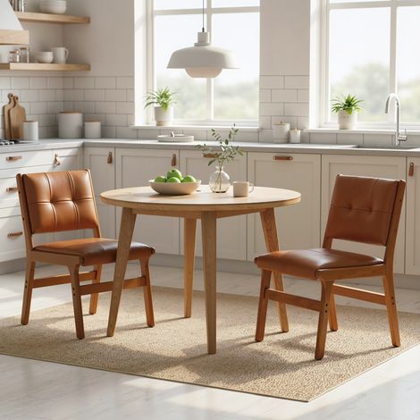 Pack de 2 Sillas de Comedor Tapizadas en PU Asiento Acolchado Patas de Madera para Salón Marrón (1/5)