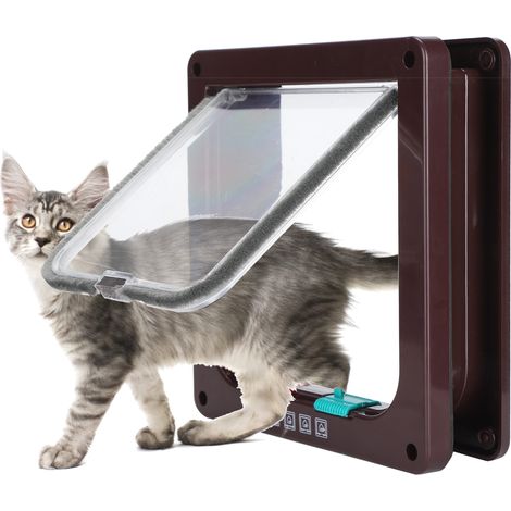 Chatière pour Chat avec magnétique à 4 Voies, Porte pour Animaux de Compagnie pour Chats et Petits Chiens, Porte pour Chat avec Tunnel,brun,S (1/5)