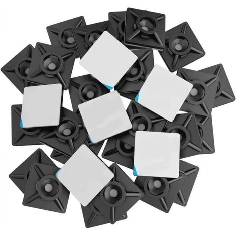 100 Pièces Embases Adhesive pour Attache de Cable, 20mm x 20 mm, Noir, Serre-Câbles Auto Adhésif, Support de Serre Câble Plastique, Embase pour Collier de Serrage (1/4)