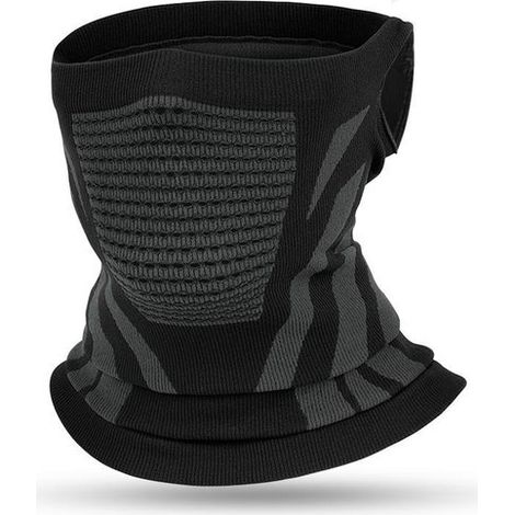 Tour de cou unisexe, élastique, coupe-vent et respirant, idéal pour la moto, la randonnée, le vélo, le ski et la course à pied en hiver. Fixation par crochet d'oreille - Noir et gris (1/5)